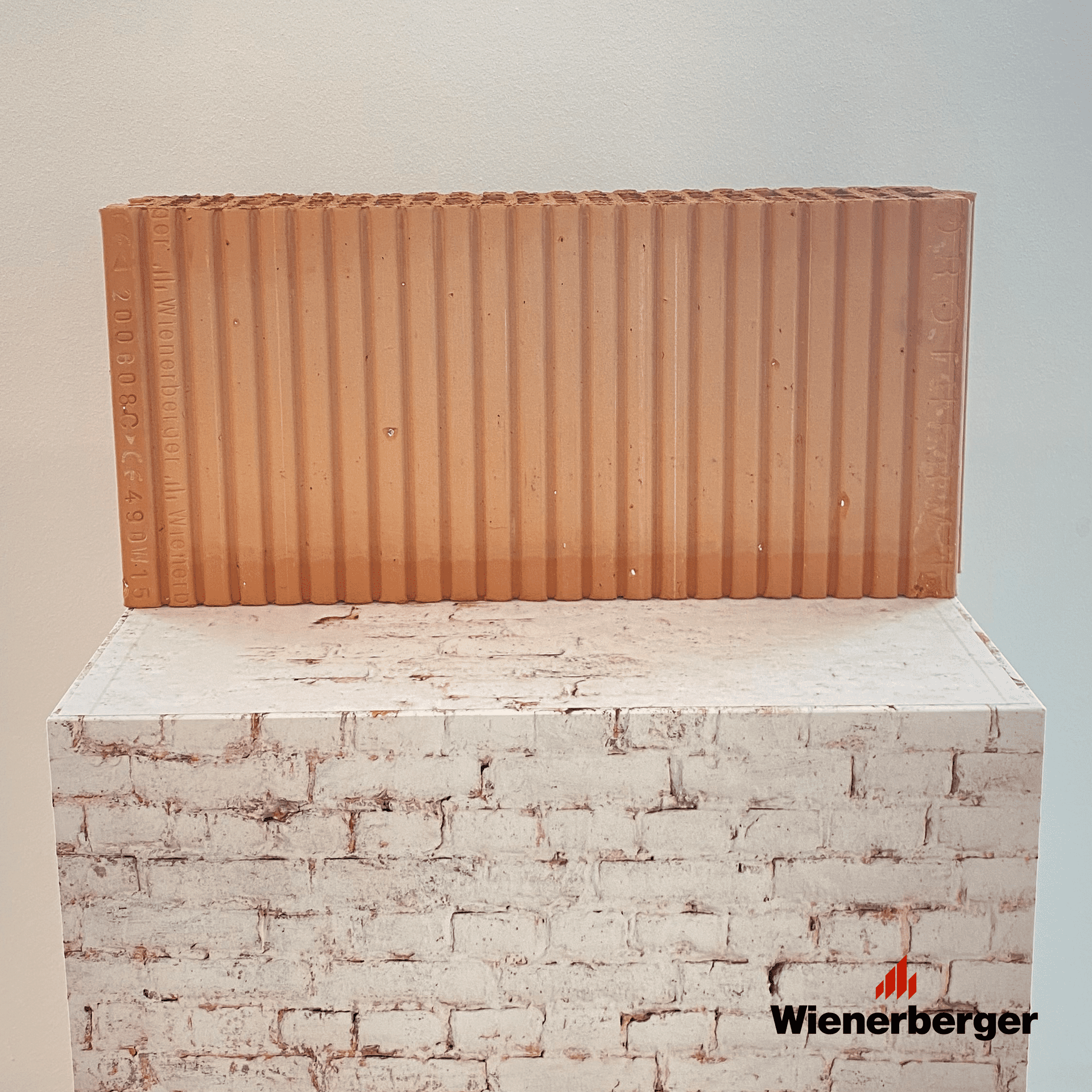 Texturovaná cihlová zeď jako umělecké ztvárnění digitalizace na stezce CANCOM smART Walk.